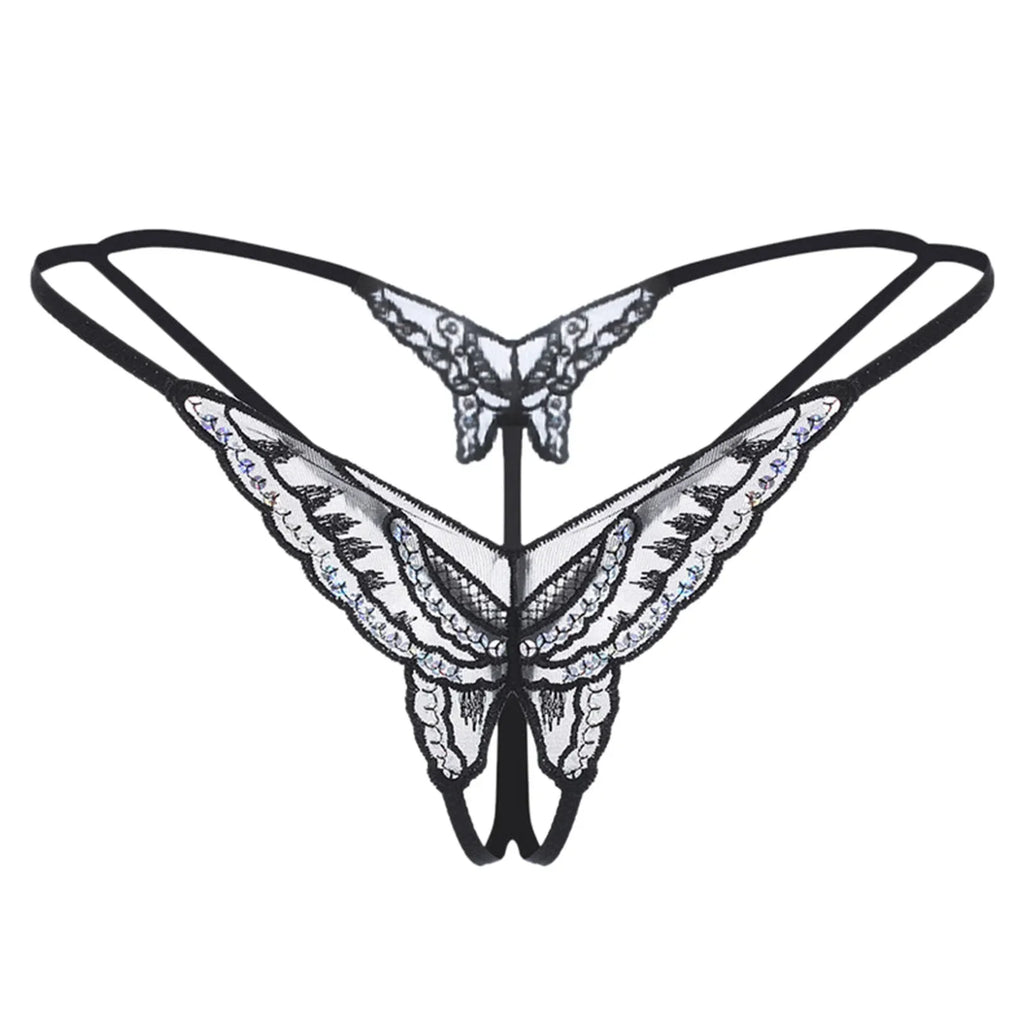 Womens Panties Sexy Lingerie Lace Sequins Embroidery Open Crotch Briefs Thong Transparent T Pants Underwear Ladies Pantys