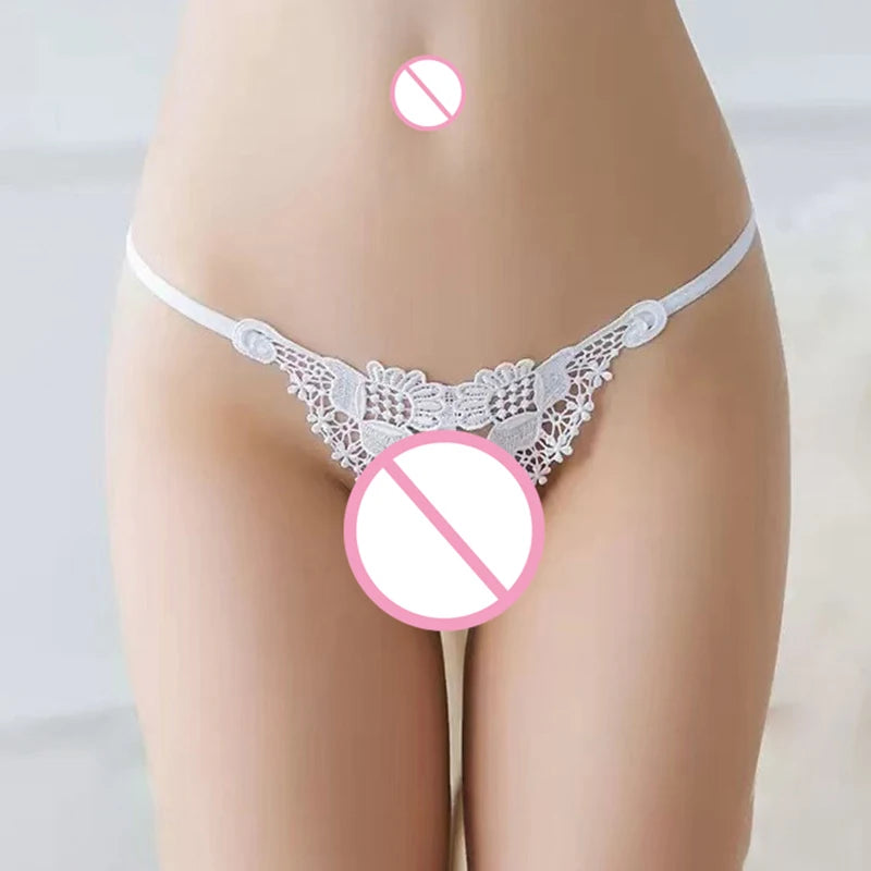 T Panties Female Underwear Lace Seamless Thongs Women's Pants Sexy Pearl G-String Erotic Women Crotchless Breathable Sleepwear