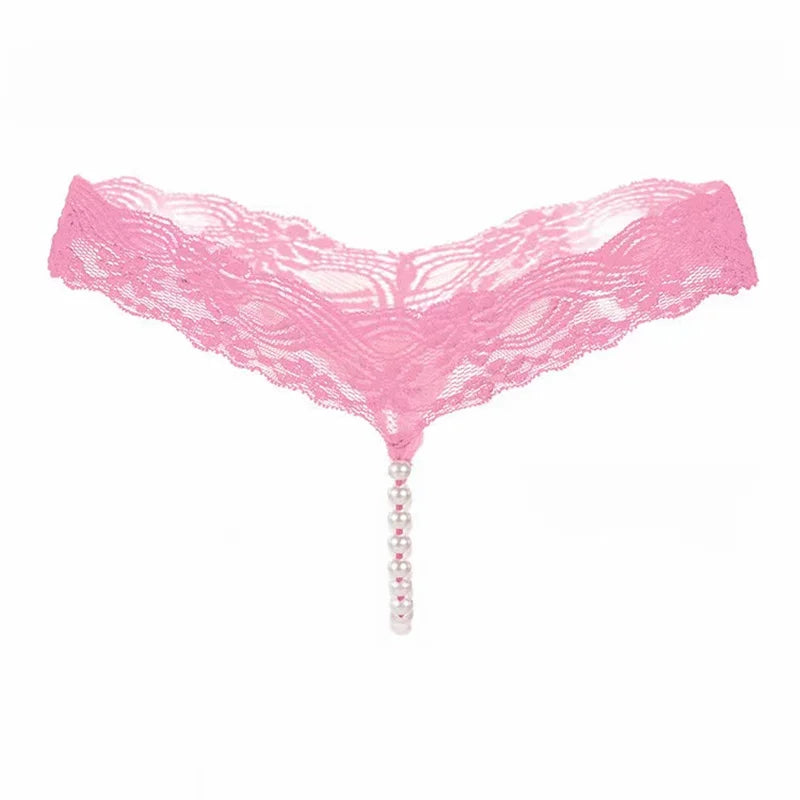 Sexy Underwear Women Erotic Sexy Lace T-Pants Pearl Massage Panties Ladies Transparent Seamless