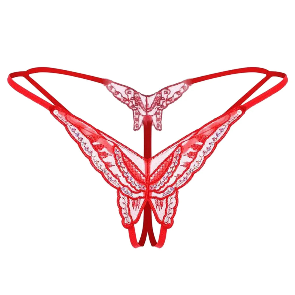 Womens Panties Sexy Lingerie Lace Sequins Embroidery Open Crotch Briefs Thong Transparent T Pants Underwear Ladies Pantys