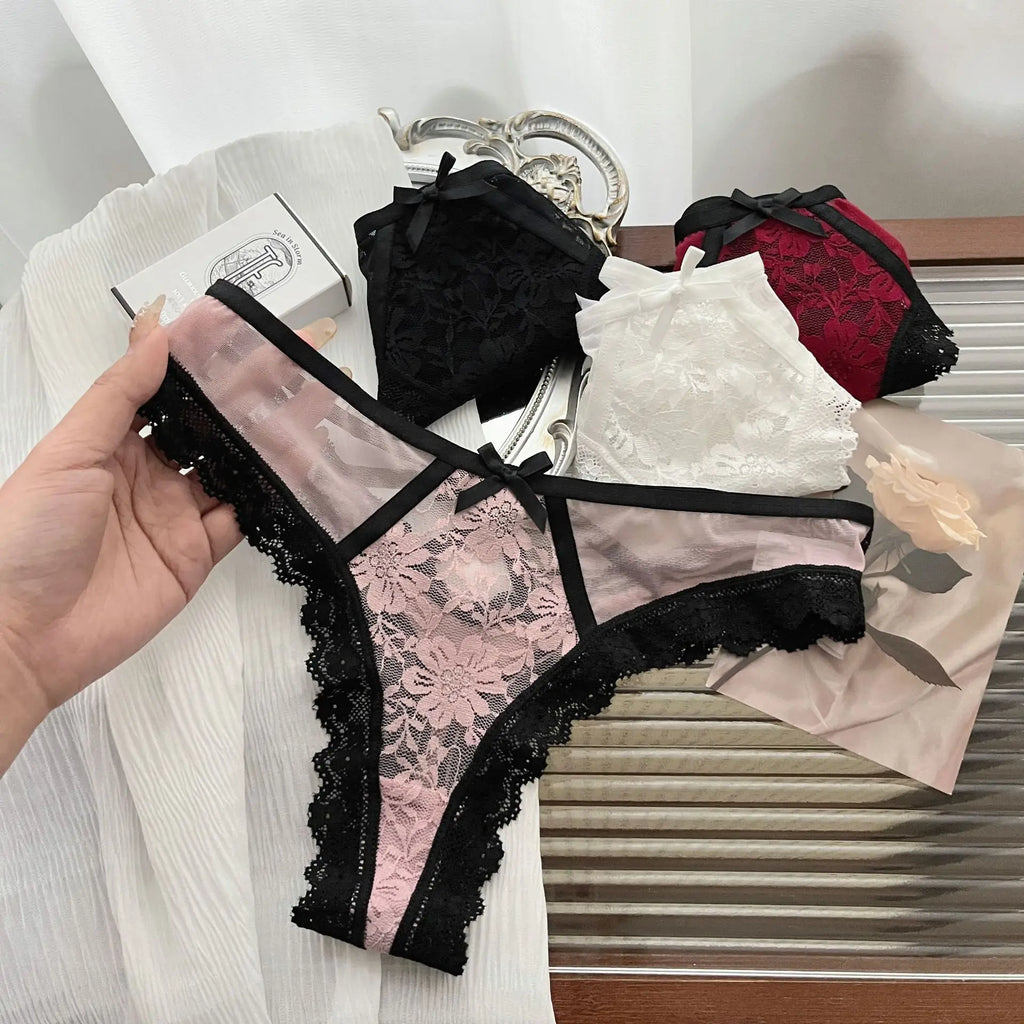Sexy Lace Briefs Women’s Flower Embroidery Thong Spicy Girl Lace Transparent Underpants Thin Summer Hollow Out Panties