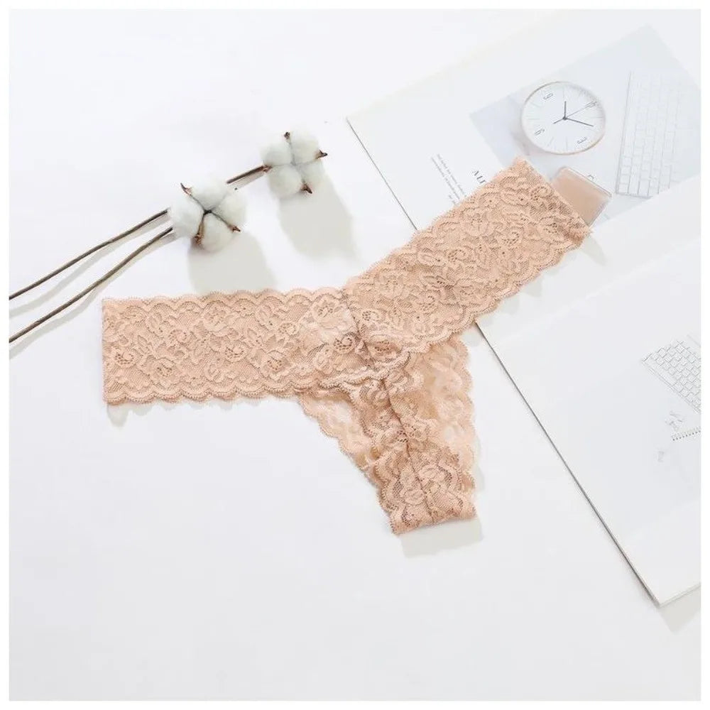Sweet Low Waist Lace Seamless Panties Thong Bow Underwear for Women Transparent Cotton Crotch Mesh Lace Briefs Lady