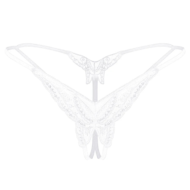 Womens Panties Sexy Lingerie Lace Sequins Embroidery Open Crotch Briefs Thong Transparent T Pants Underwear Ladies Pantys