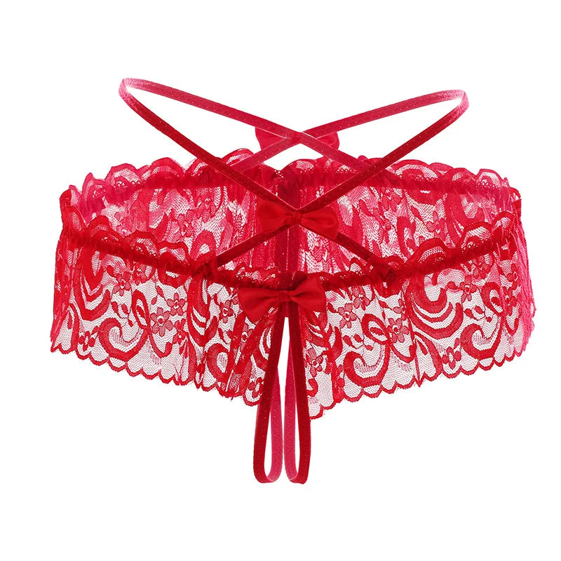 Lace Hollowed Out Sexy Underwear Women Low Waist Bandage Thong Thin Transparent Erotic Panties Breathable Seamless Brief