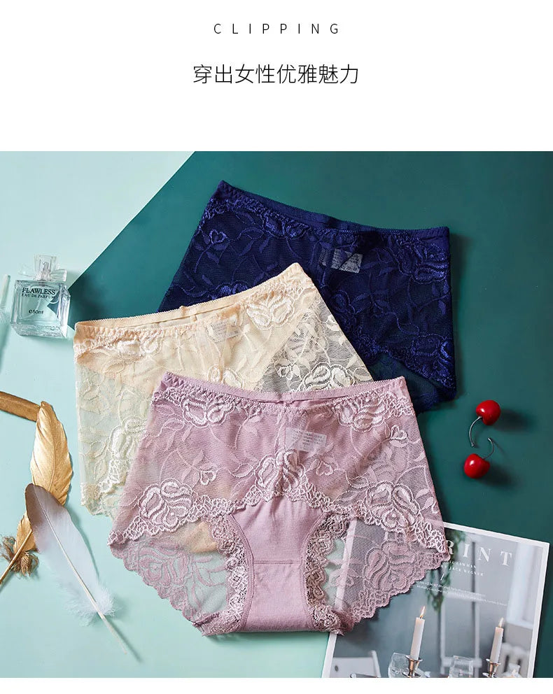 Sexy Lace Panties Women's Underwear   Female Underpants    Comfy  Elegant Briefs Transparent  Light Breathable   Lingerie