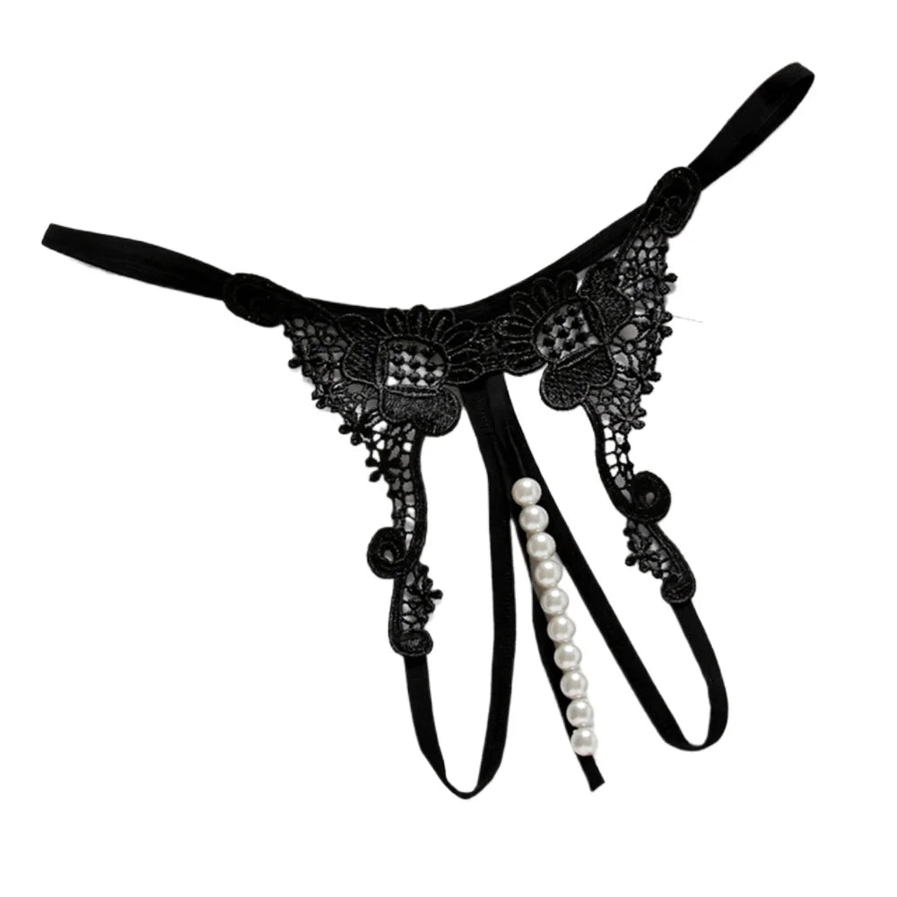 T Panties Female Underwear Lace Seamless Thongs Women's Pants Sexy Pearl G-String Erotic Women Crotchless Breathable Sleepwear