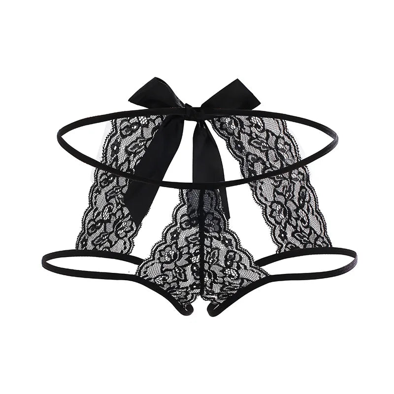 Lace Hollowed Out Sexy Underwear Women Low Waist Bandage Thong Thin Transparent Erotic Panties Breathable Seamless Brief