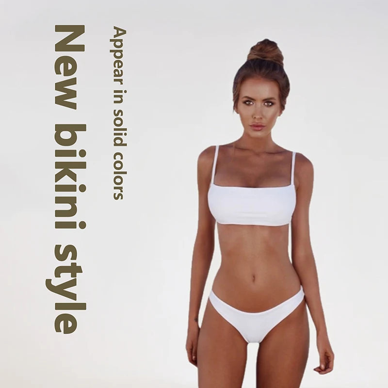 （Summer6）Solid Sexy Bikini Set Women Swimming Suit Fashion Swimsuit Two-Piece Swimwear Bathing Suit Female Biquini Sets