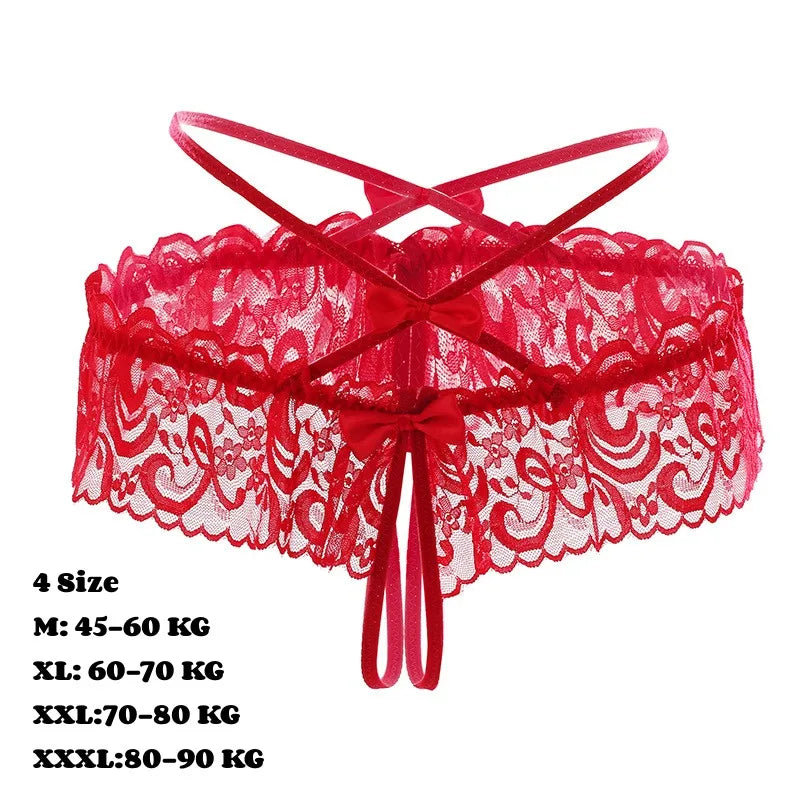 Lace Hollowed Out Sexy Underwear Women Low Waist Bandage Thong Thin Transparent Erotic Panties Breathable Seamless Brief