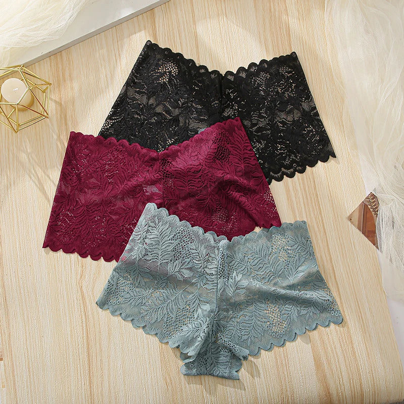 3PCS Underwear Women Sexy Lace Women Panties Seamless Hollow Out Briefs Transparent Female Underwear Breathable Lingerie