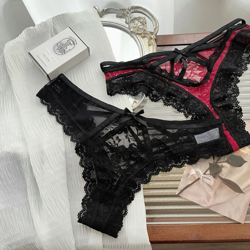 Sexy Lace Briefs Women’s Flower Embroidery Thong Spicy Girl Lace Transparent Underpants Thin Summer Hollow Out Panties