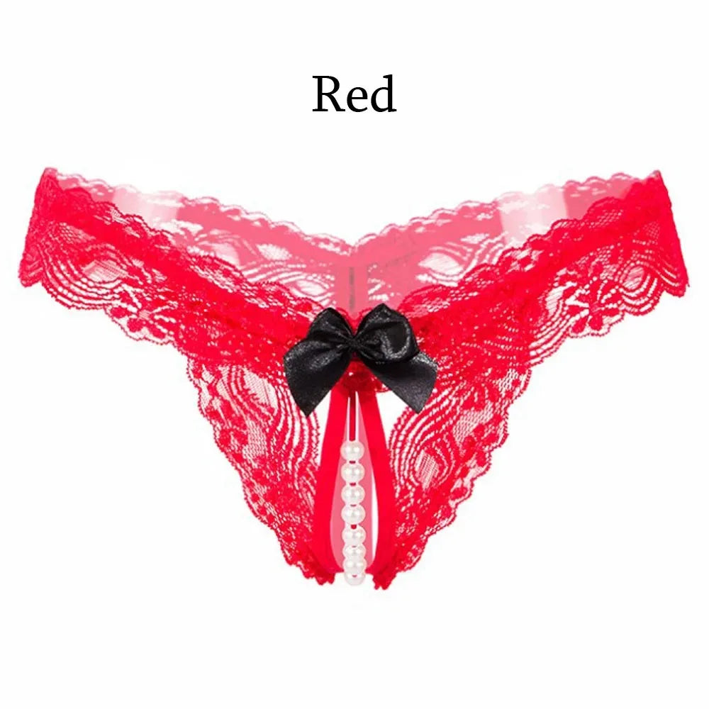 Sexy Lace Pearl Thong Open Underwear Transparent T Pants High Elasticity Sexy Lingerie for Women Mini Panties