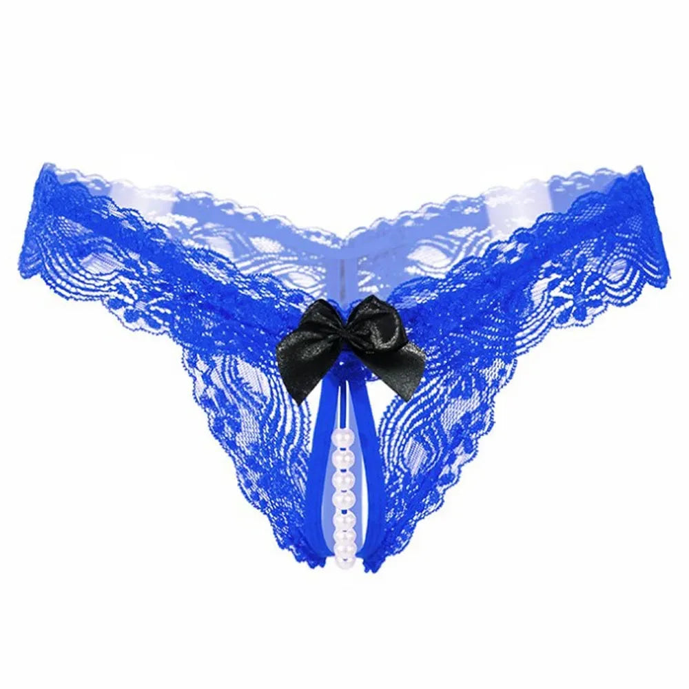 Sexy Lace Pearl Thong Open Underwear Transparent T Pants High Elasticity Sexy Lingerie for Women Mini Panties