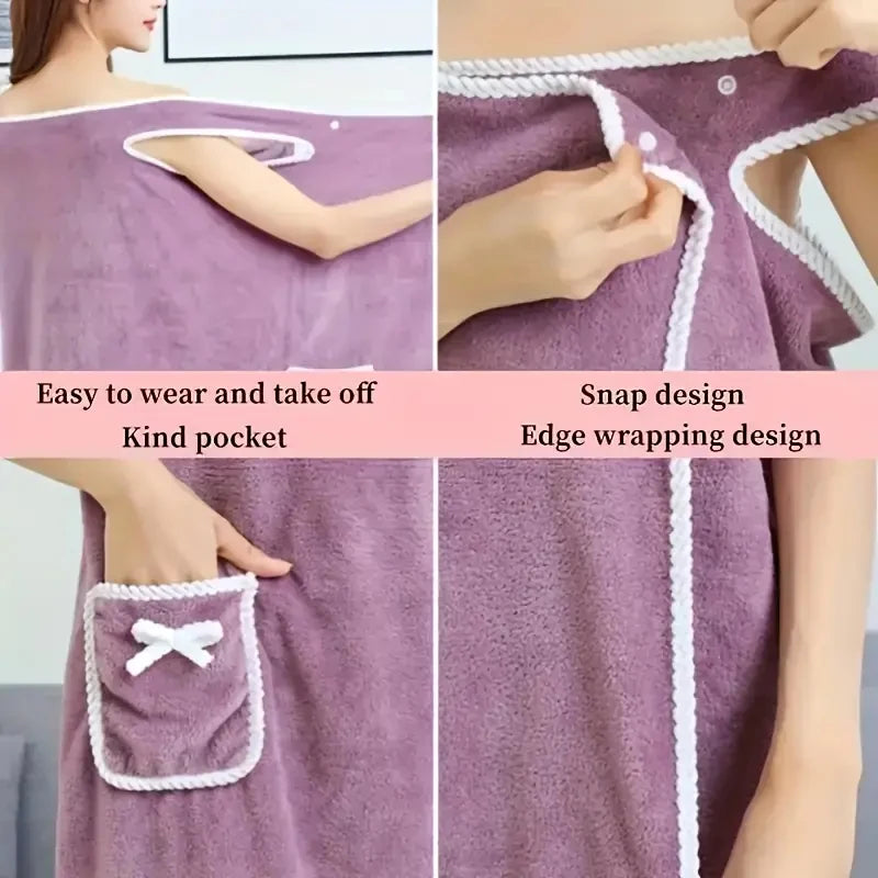Absorbent Quick Dry Women's Wearable Bath Towel Multi Purpose Cover Up for Beach Spa Gym Daily Use