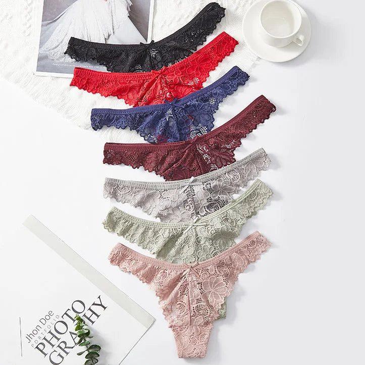 Thong Panty for Women Low Waist Lace Underwear Hollow Transparent T-pants