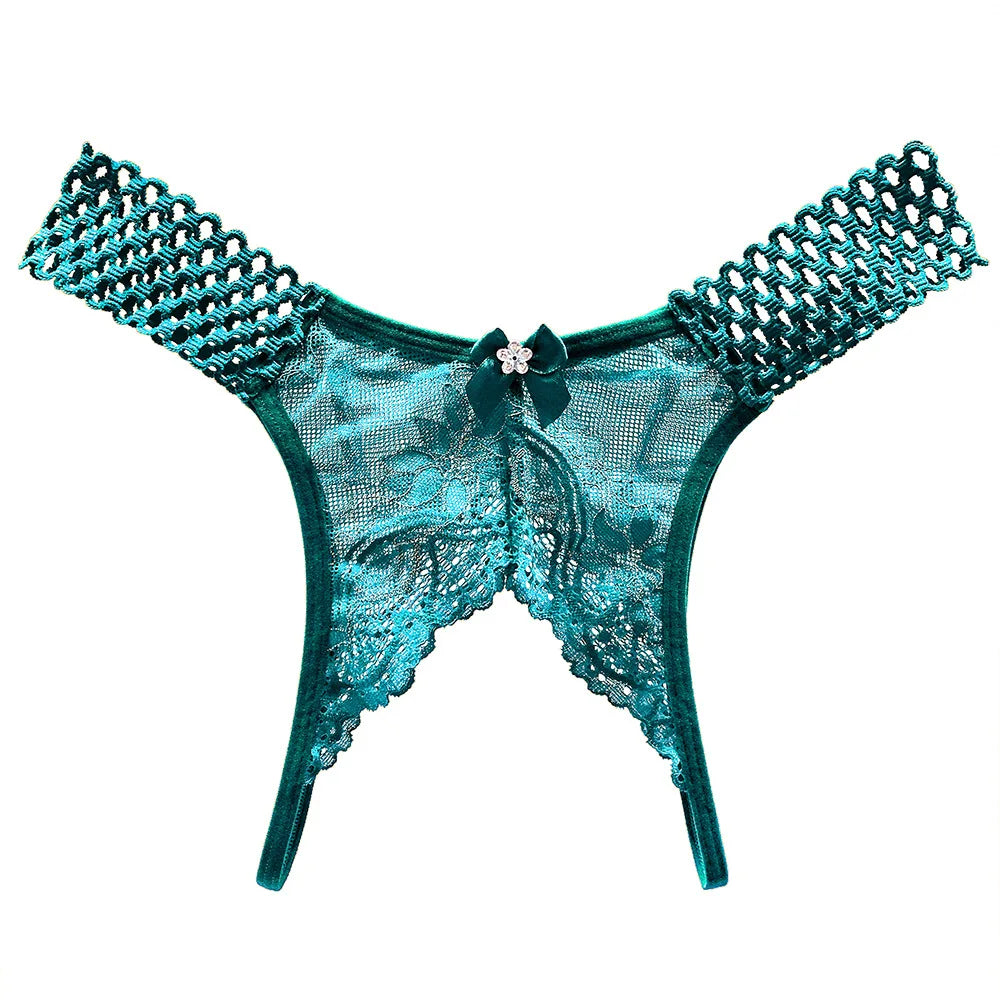 Women's Sexy Crotchless Thongs Lace Hollow Out Underwear For Women Erotic T-back Hot Transparent Panties Female Bow G-string New