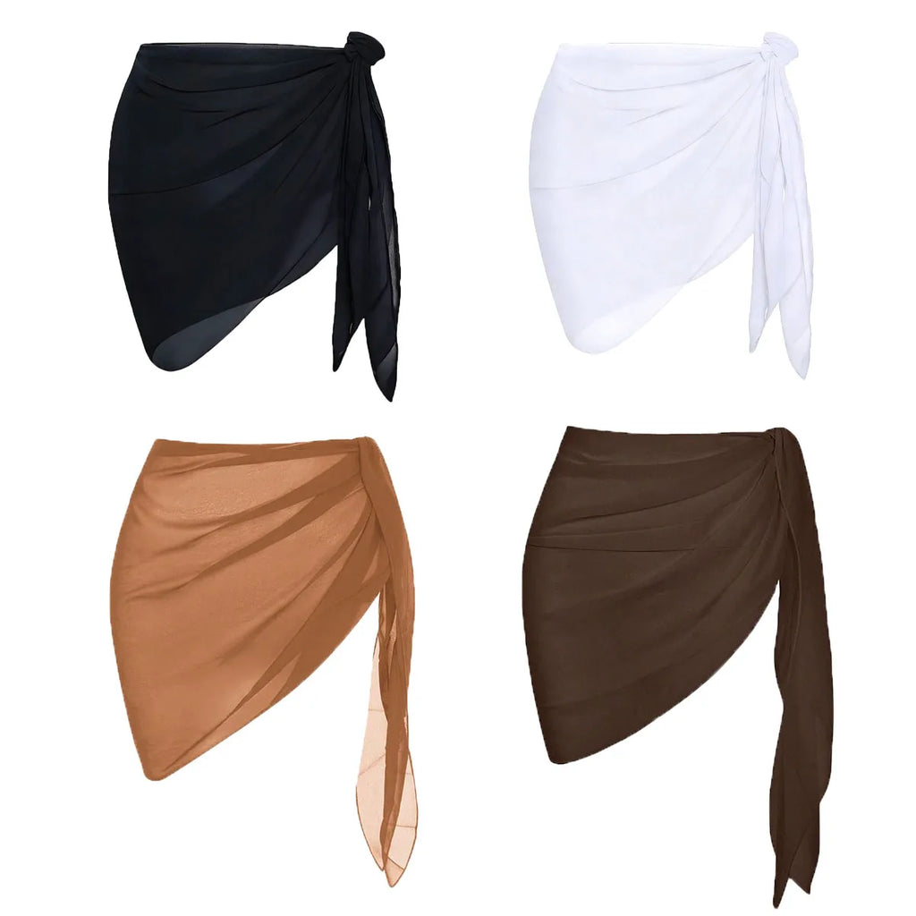 Women Summer Short Sarongs Swimsuit Coverups Beach Bikini Wrap Sheer Short Skirt Chiffon Scarf Cover Ups for Swimwear