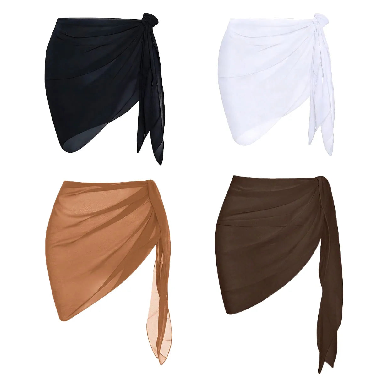 Women Summer Short Sarongs Swimsuit Coverups Beach Bikini Wrap Sheer Short Skirt Chiffon Scarf Cover Ups for Swimwear