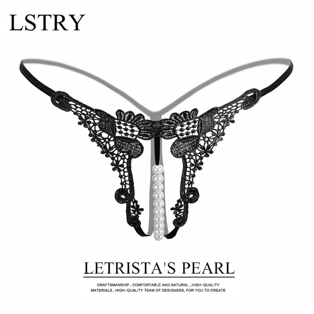 T Panties Female Underwear Lace Seamless Thongs Women's Pants Sexy Pearl G-String Erotic Women Crotchless Breathable Sleepwear