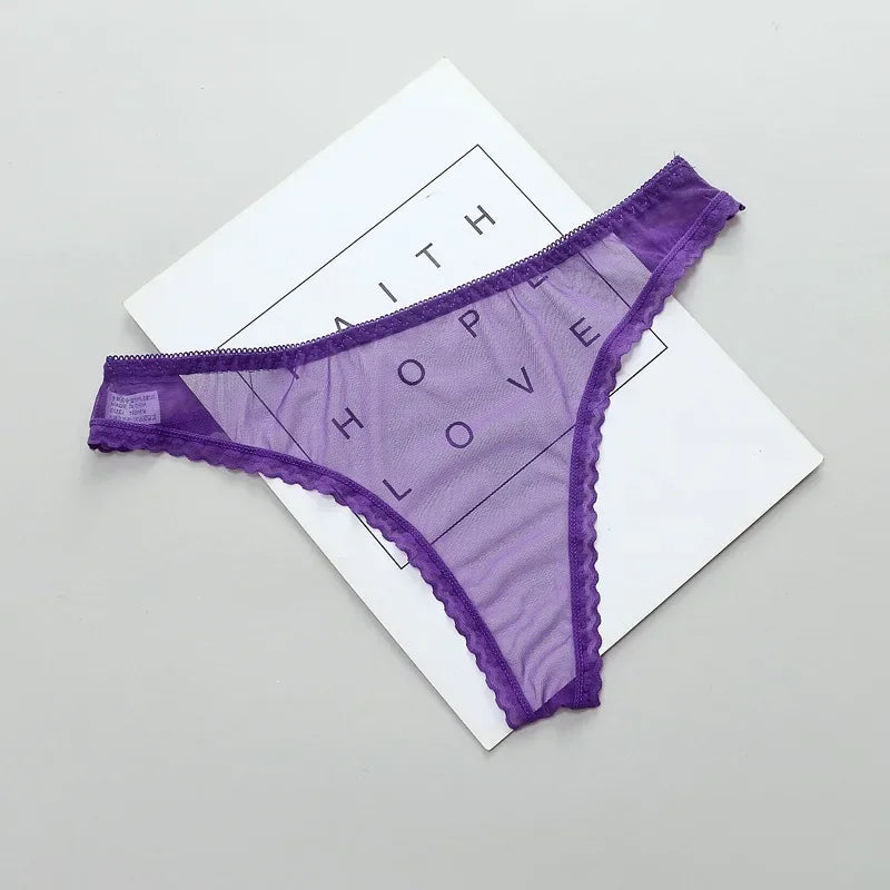 Sexy Transparent Thong Panties Women Lace See Through Crotch Mesh Bottom Sexy Seamless Low-rise T-pants Underwear