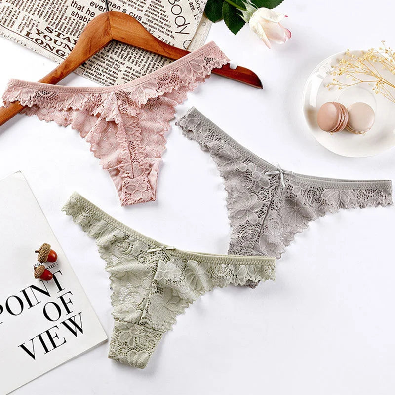 Thong Panty for Women Low Waist Lace Underwear Hollow Transparent T-pants