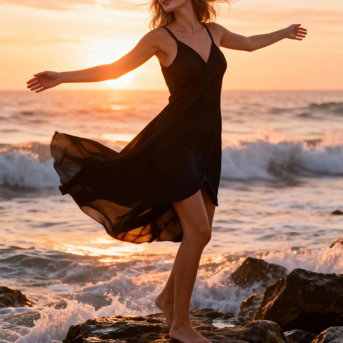 Ladies' Black Beach Cover-Up One-Shoulder Wrap Dress Perfect for Poolside Vacations with a Beach Towel And Spaghetti Straps