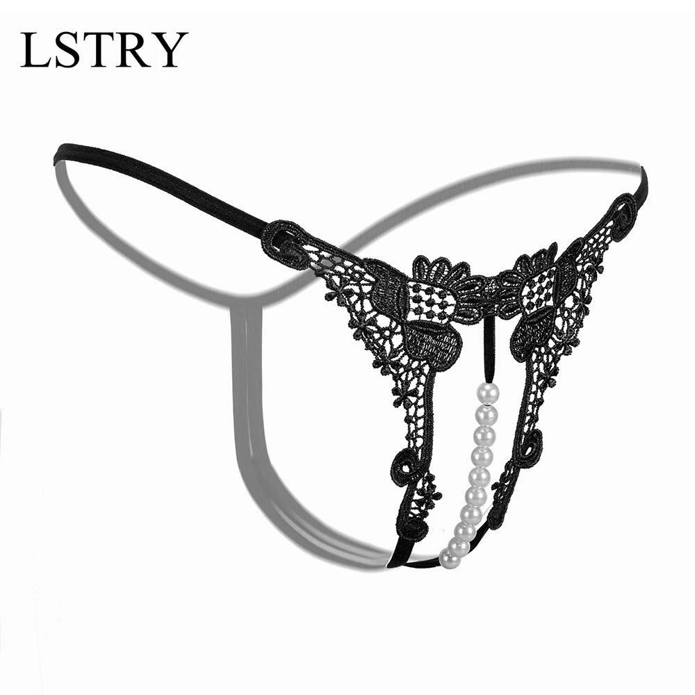 T Panties Female Underwear Lace Seamless Thongs Women's Pants Sexy Pearl G-String Erotic Women Crotchless Breathable Sleepwear