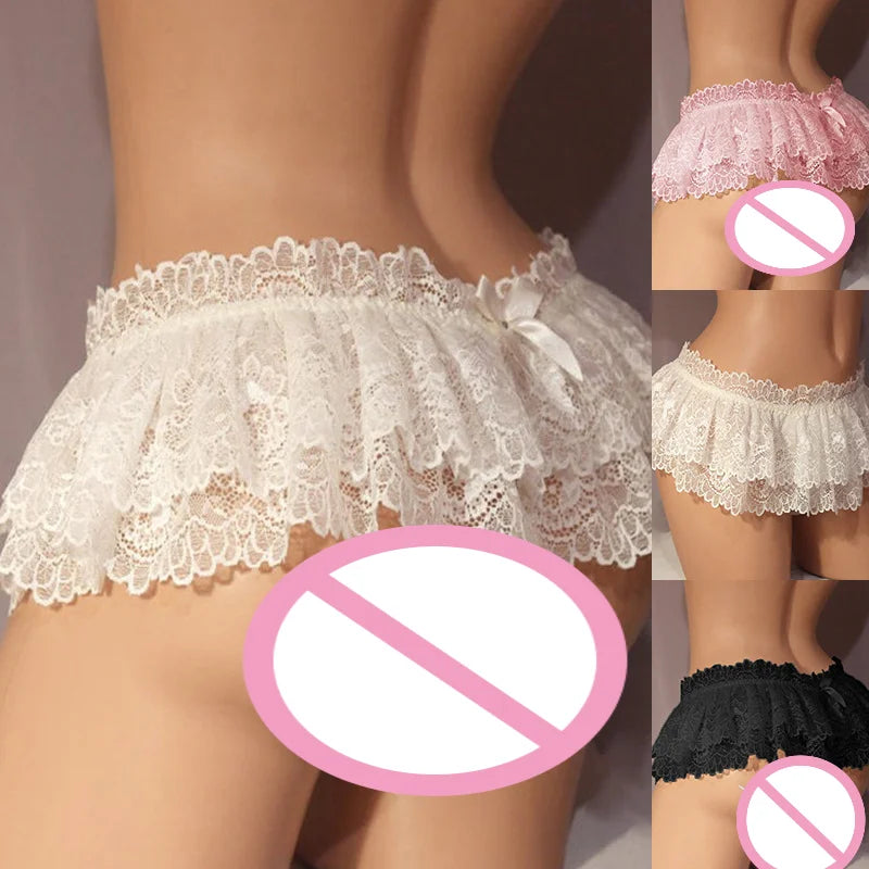 Sexy Underwear Women Erotic G-String Lace See Through Miniskirt Garter Belt Porno Panties Flirting Sex Lingerie Pole Dance Tanga