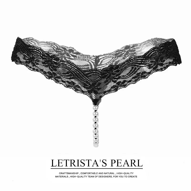 Sexy Underwear Women Erotic Sexy Lace T-Pants Pearl Massage Panties Ladies Transparent Seamless