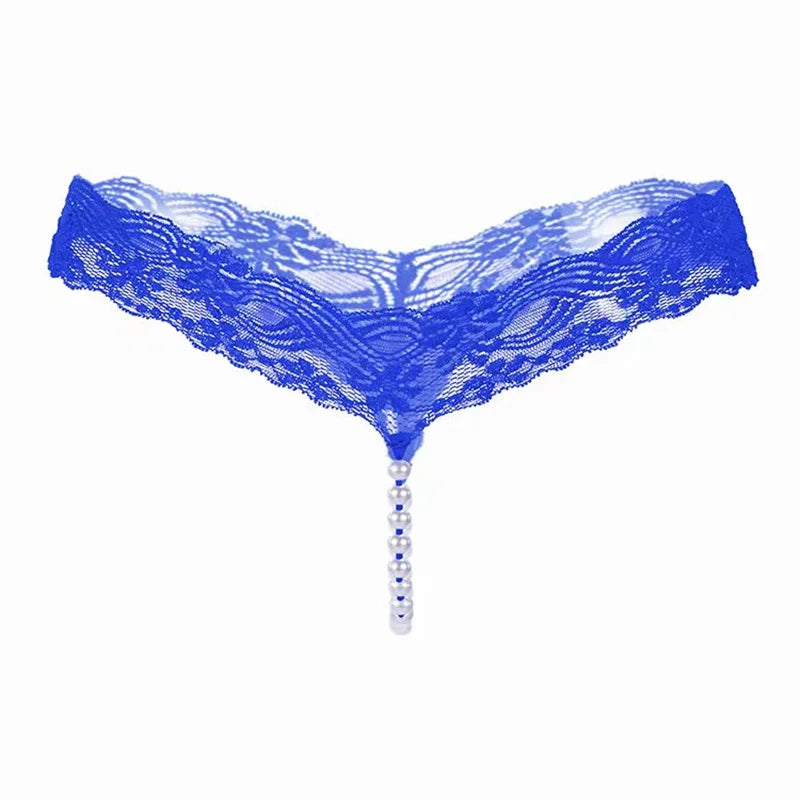 Sexy Underwear Women Erotic Sexy Lace T-Pants Pearl Massage Panties Ladies Transparent Seamless