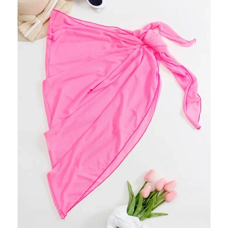 Summer Beach Dress Wrap Sheer Wrap Knot Waist Swimsuit Cover Up Skirt Bikini Wraps Scarf Swimwear Cover Ups Women Bikini Shawls