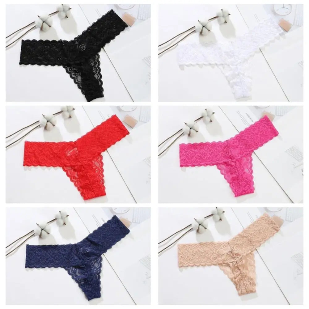 Sweet Low Waist Lace Seamless Panties Thong Bow Underwear for Women Transparent Cotton Crotch Mesh Lace Briefs Lady