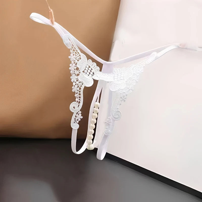 T Panties Female Underwear Lace Seamless Thongs Women's Pants Sexy Pearl G-String Erotic Women Crotchless Breathable Sleepwear