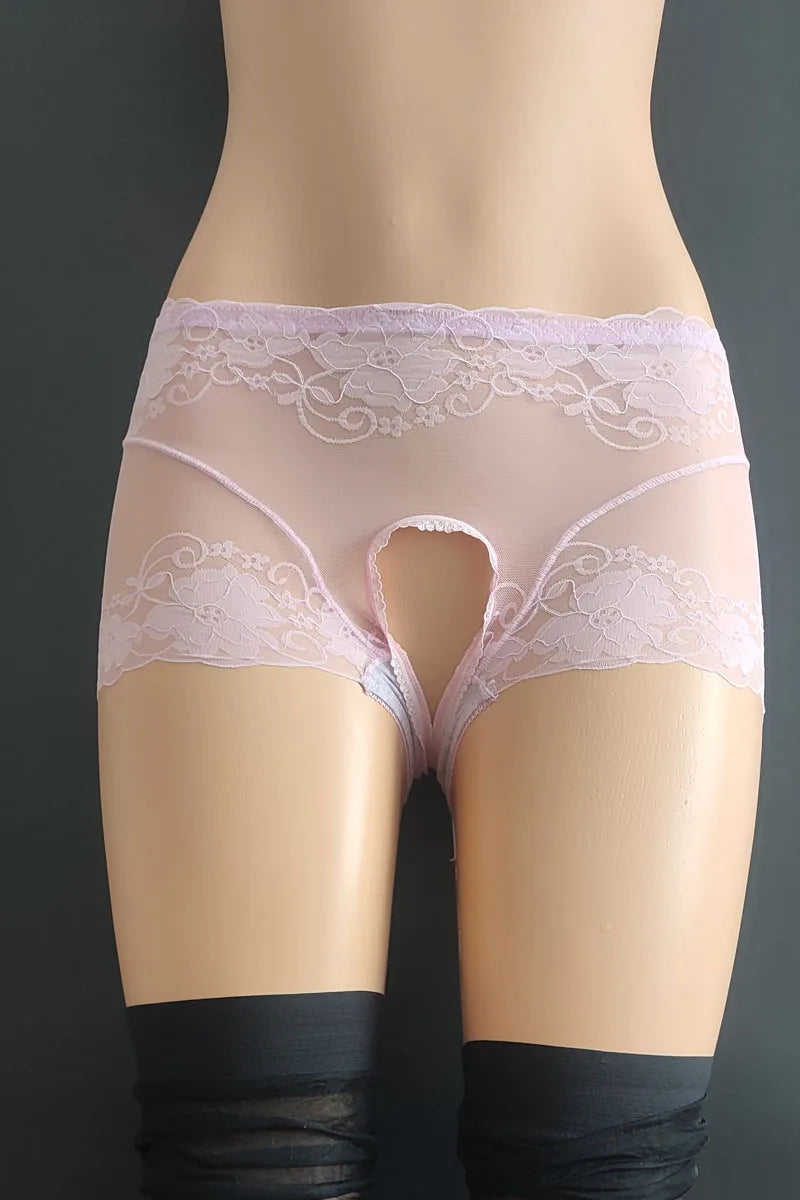 Women Sexy Open Crotch Panties Transparent Lace Hollow Out Crotchless Underwear Thongs Plus Size Female Underpants Briefs Tangas
