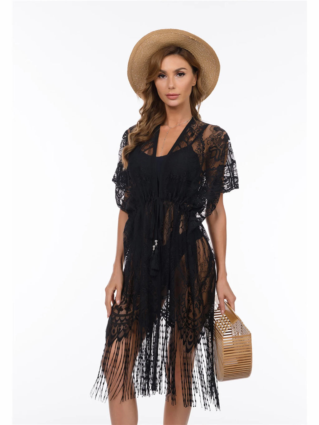 Women Swimsuit Cover Up Tassels beach sarong Long Beach Dress Floral Lace Bathing Suit Kimono Bikini Swim Coverup