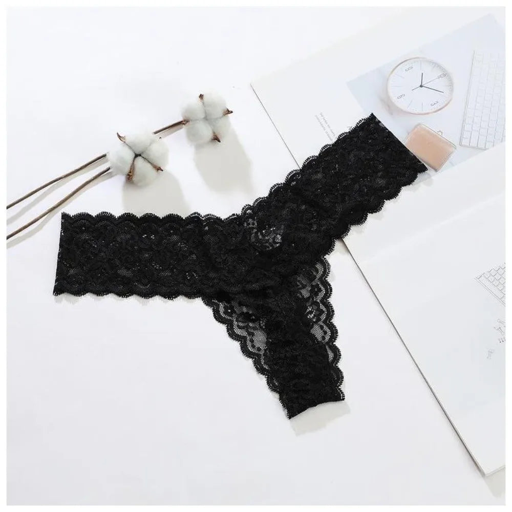 Sweet Low Waist Lace Seamless Panties Thong Bow Underwear for Women Transparent Cotton Crotch Mesh Lace Briefs Lady