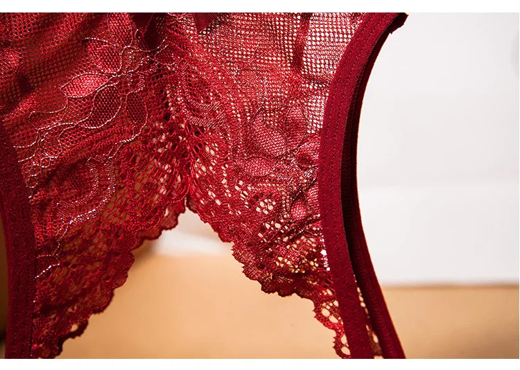 Women's Sexy Crotchless Thongs Lace Hollow Out Underwear For Women Erotic T-back Hot Transparent Panties Female Bow G-string New