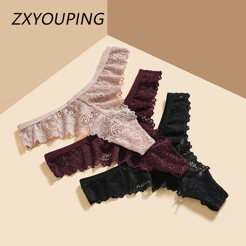 Thong Panty for Women Low Waist Lace Underwear Hollow Transparent T-pants