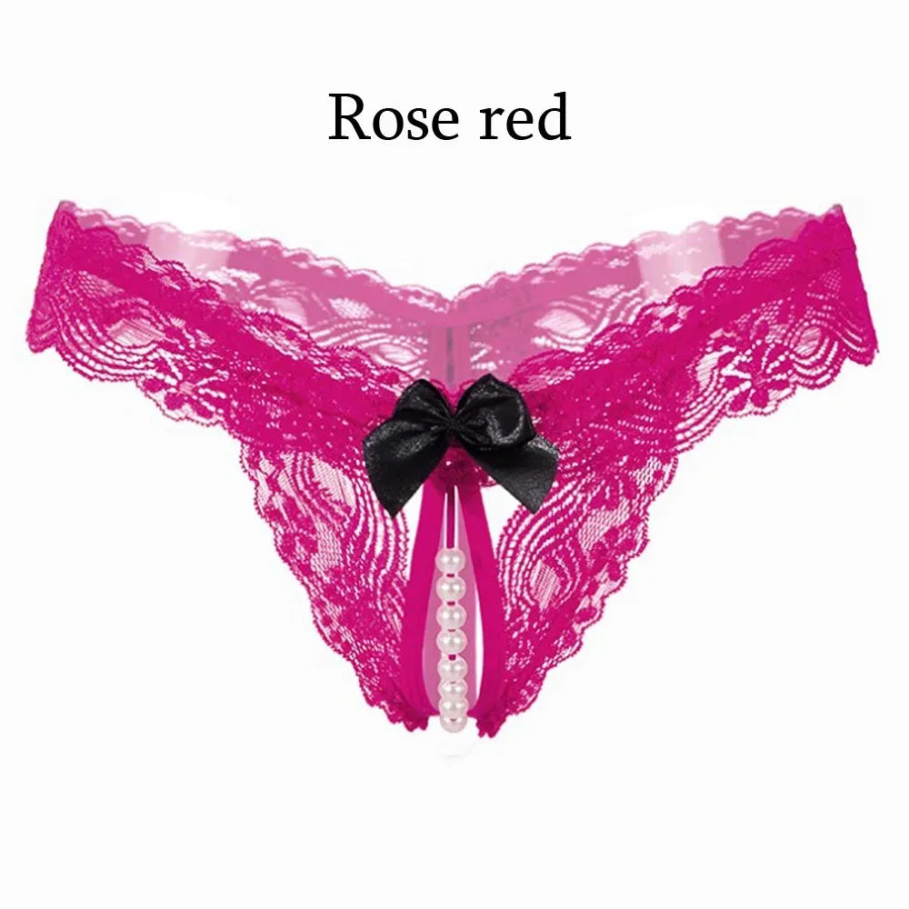 Sexy Lace Pearl Thong Open Underwear Transparent T Pants High Elasticity Sexy Lingerie for Women Mini Panties