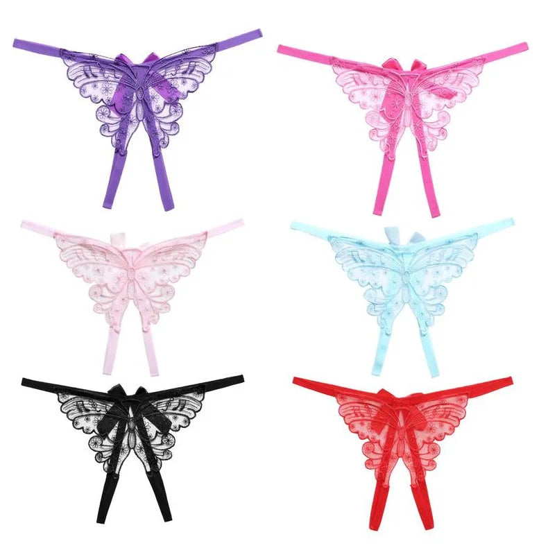 Women Sexy Lingerie Thong Open Panties Crotch Lace T-back Bow Underwear Crotchless Pants Open Back Underpants Briefs