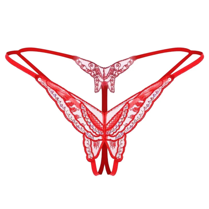 Womens Panties Sexy Lingerie Lace Sequins Embroidery Open Crotch Briefs Thong Transparent T Pants Underwear Ladies Pantys