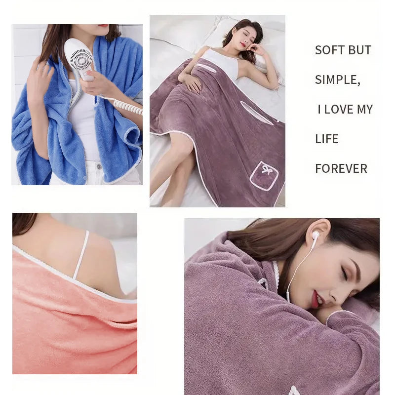 Absorbent Quick Dry Women's Wearable Bath Towel Multi Purpose Cover Up for Beach Spa Gym Daily Use