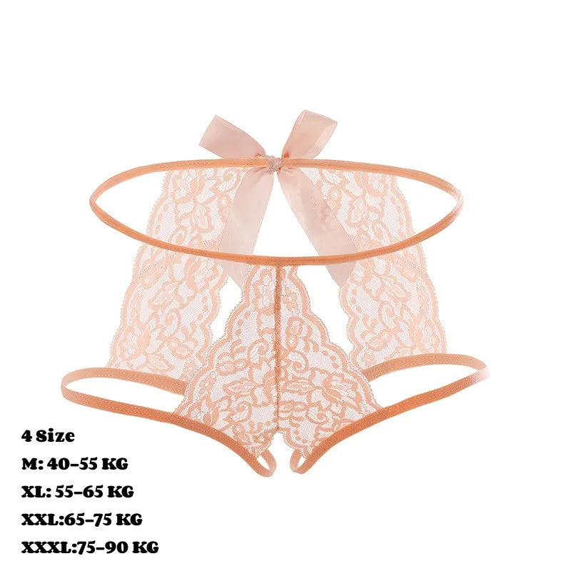 Lace Hollowed Out Sexy Underwear Women Low Waist Bandage Thong Thin Transparent Erotic Panties Breathable Seamless Brief