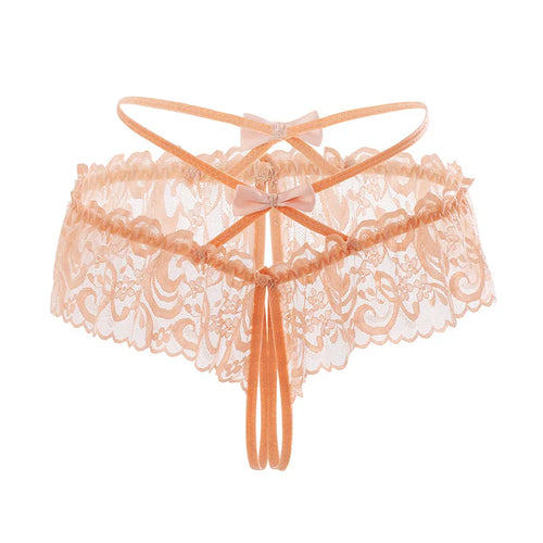 Lace Hollowed Out Sexy Underwear Women Low Waist Bandage Thong Thin Transparent Erotic Panties Breathable Seamless Brief