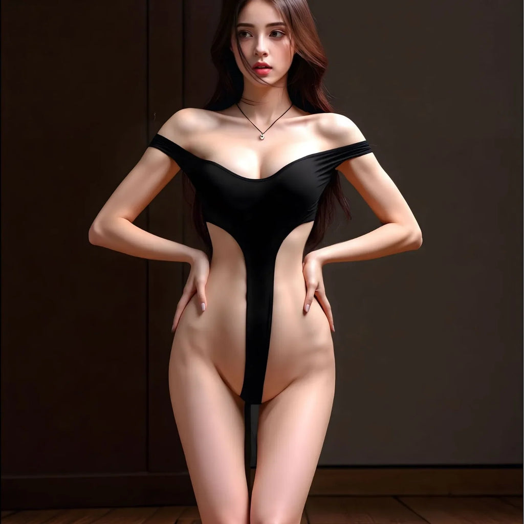 Sexy, tempting, striptease, sexy lingerie; one-shoulder backless bodysuit; slit sexy women's clothing; sexy women' bodysuit.