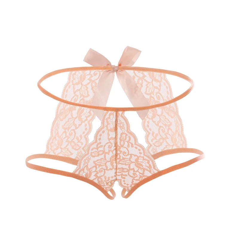 Lace Hollowed Out Sexy Underwear Women Low Waist Bandage Thong Thin Transparent Erotic Panties Breathable Seamless Brief