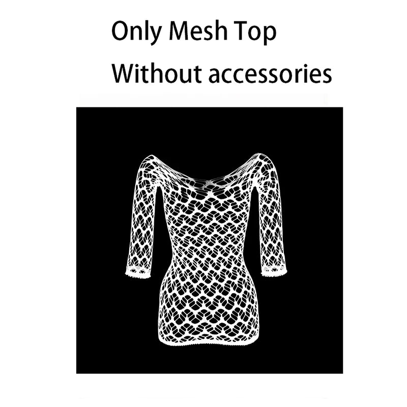 Women Summer Bodycon Top Long Sleeves Beach Cover Up Hollow Out Beachwear Without Underwear Sheer Mesh Fishnet Music festival