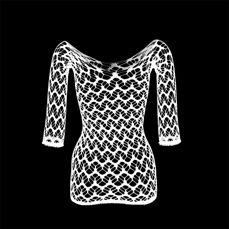 Women Summer Bodycon Top Long Sleeves Beach Cover Up Hollow Out Beachwear Without Underwear Sheer Mesh Fishnet Music festival