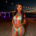 Women Summer Beach Cover Up Hollow Out Beachwear Bodycon Dress Without Underwear Sheer Mesh Fishnet Music festival Swimsuit