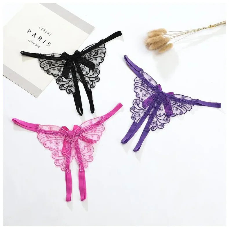 Women Sexy Lingerie Thong Open Panties Crotch Lace T-back Bow Underwear Crotchless Pants Open Back Underpants Briefs